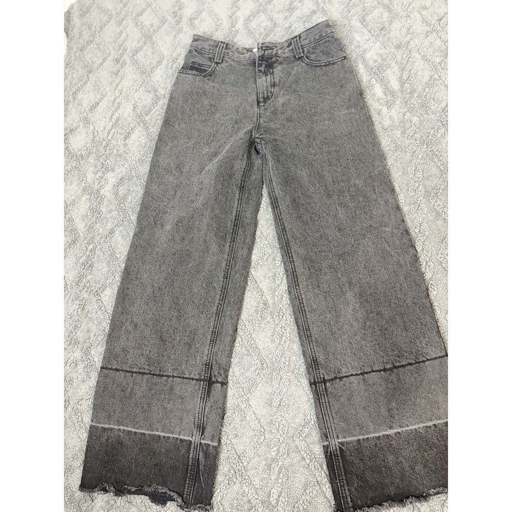 Evidnt Wide Leg Womens Size 25 Black Raw Hem Black Wash Denim Jeans